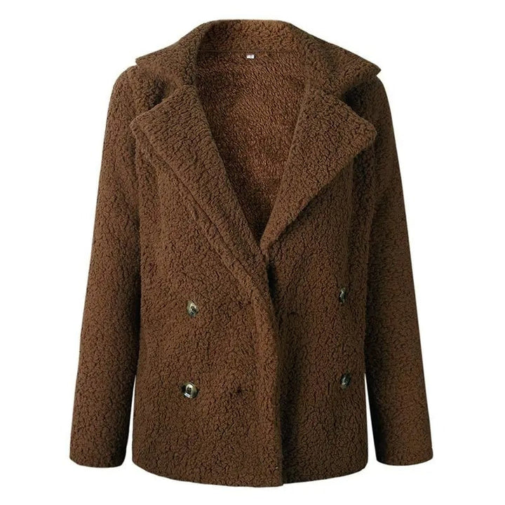 Naisten kaksirivinen muhkea Teddy-takki, pehmeä tekoturkis, oversize-tyyli, nappikiinnitys, lämpö talvitakki.