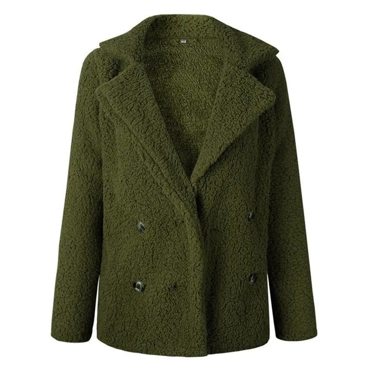Naisten kaksirivinen muhkea Teddy-takki, pehmeä tekoturkis, oversize-tyyli, nappikiinnitys, lämpö talvitakki.