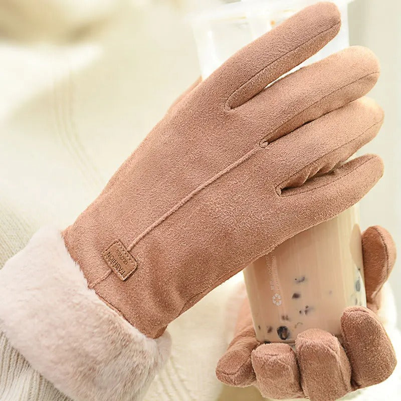 Dame Lækre Varme Handsker med Fuld Fingre - Detaljeret billede af handskernes tekstur og sømme.