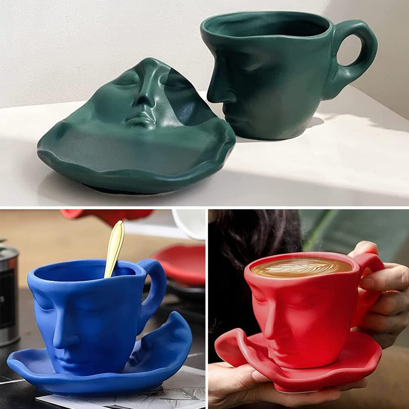 Damen keramikkrus med ansigt og subtil porcelænsdetalje, sølv-sort farve, elegant tilføjelse til køkkenet.