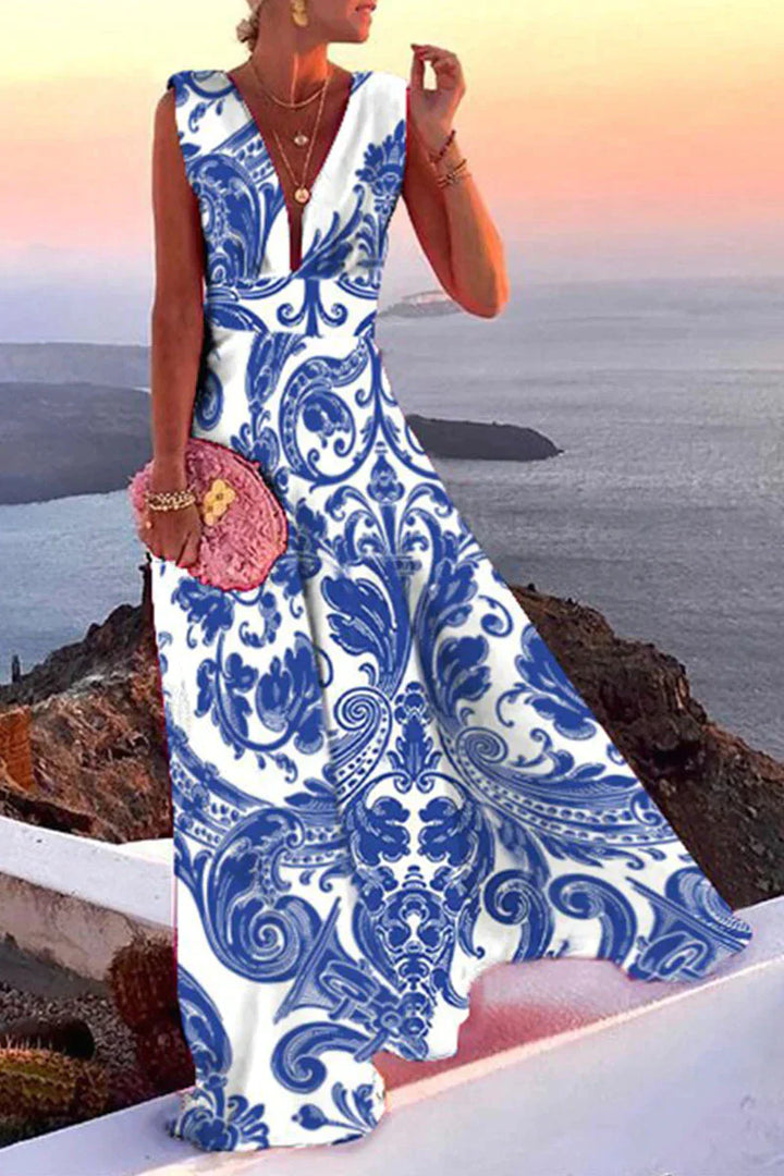 Dame sommerkjole, alsidige print, A-linje, let materiale, levende farver, sommerlig elegance, havefester.