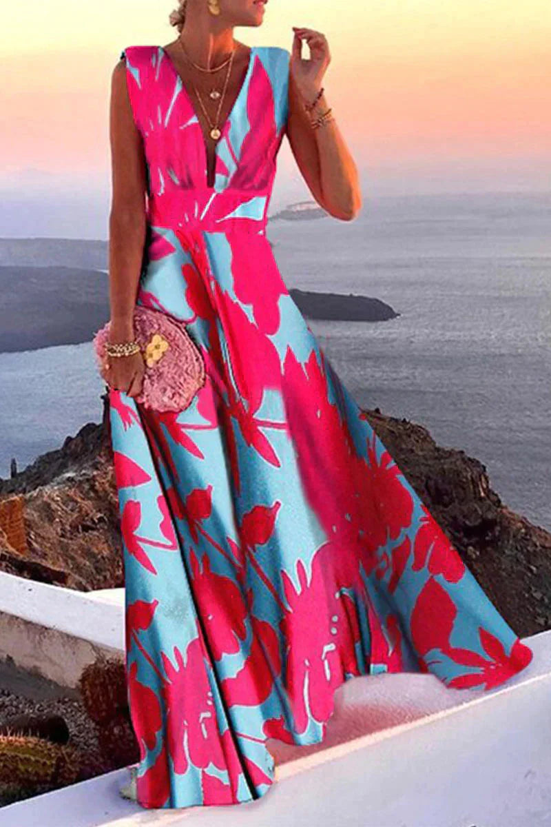 Dame sommerkjole, alsidige print, A-linje, let materiale, levende farver, sommerlig elegance, havefester.
