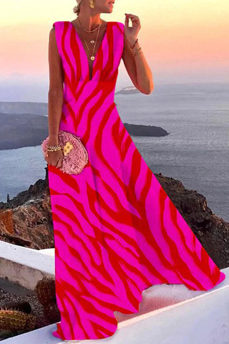 Dame sommerkjole, alsidige print, A-linje, let materiale, levende farver, sommerlig elegance, havefester.