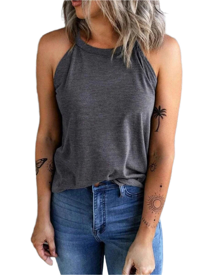Dame letækket halterneck tanktop, slim fit, flere farver, åndbar og stilfuld, perfekt til sport og hverdagsbrug.