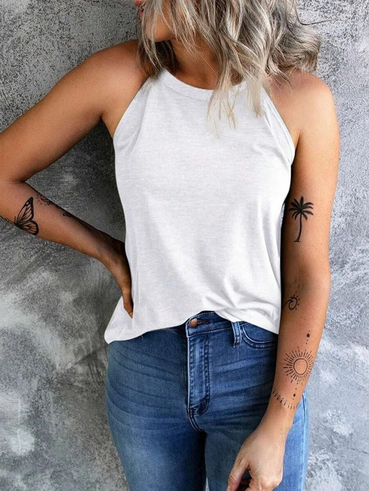 Dame letækket halterneck tanktop, slim fit, flere farver, åndbar og stilfuld, perfekt til sport og hverdagsbrug.