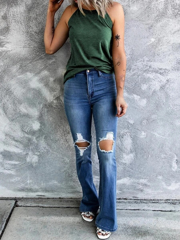 Dame letækket halterneck tanktop, slim fit, flere farver, åndbar og stilfuld, perfekt til sport og hverdagsbrug.
