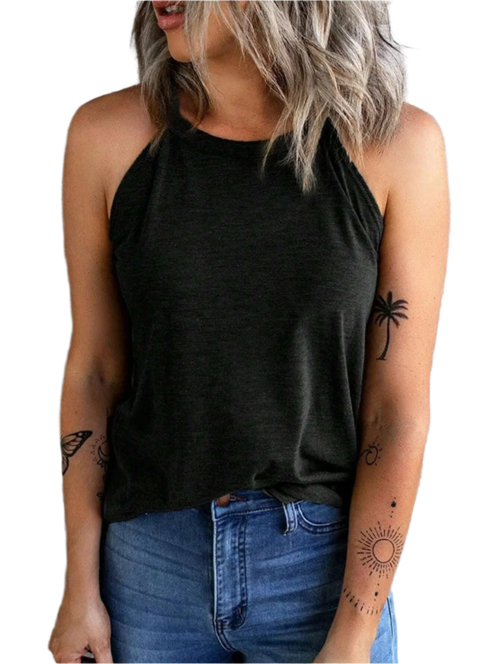 Dame letækket halterneck tanktop, slim fit, flere farver, åndbar og stilfuld, perfekt til sport og hverdagsbrug.