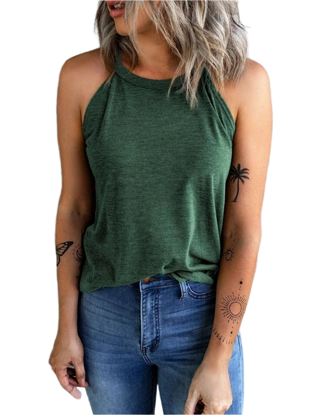Dame letækket halterneck tanktop, slim fit, flere farver, åndbar og stilfuld, perfekt til sport og hverdagsbrug.