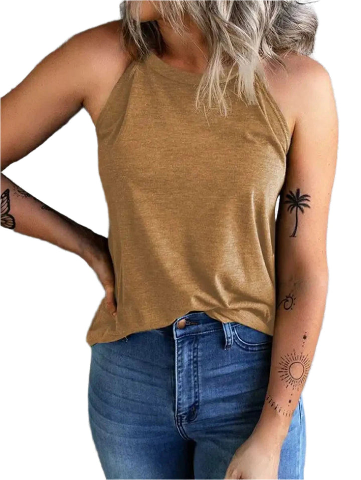 Dame letækket halterneck tanktop, slim fit, flere farver, åndbar og stilfuld, perfekt til sport og hverdagsbrug.