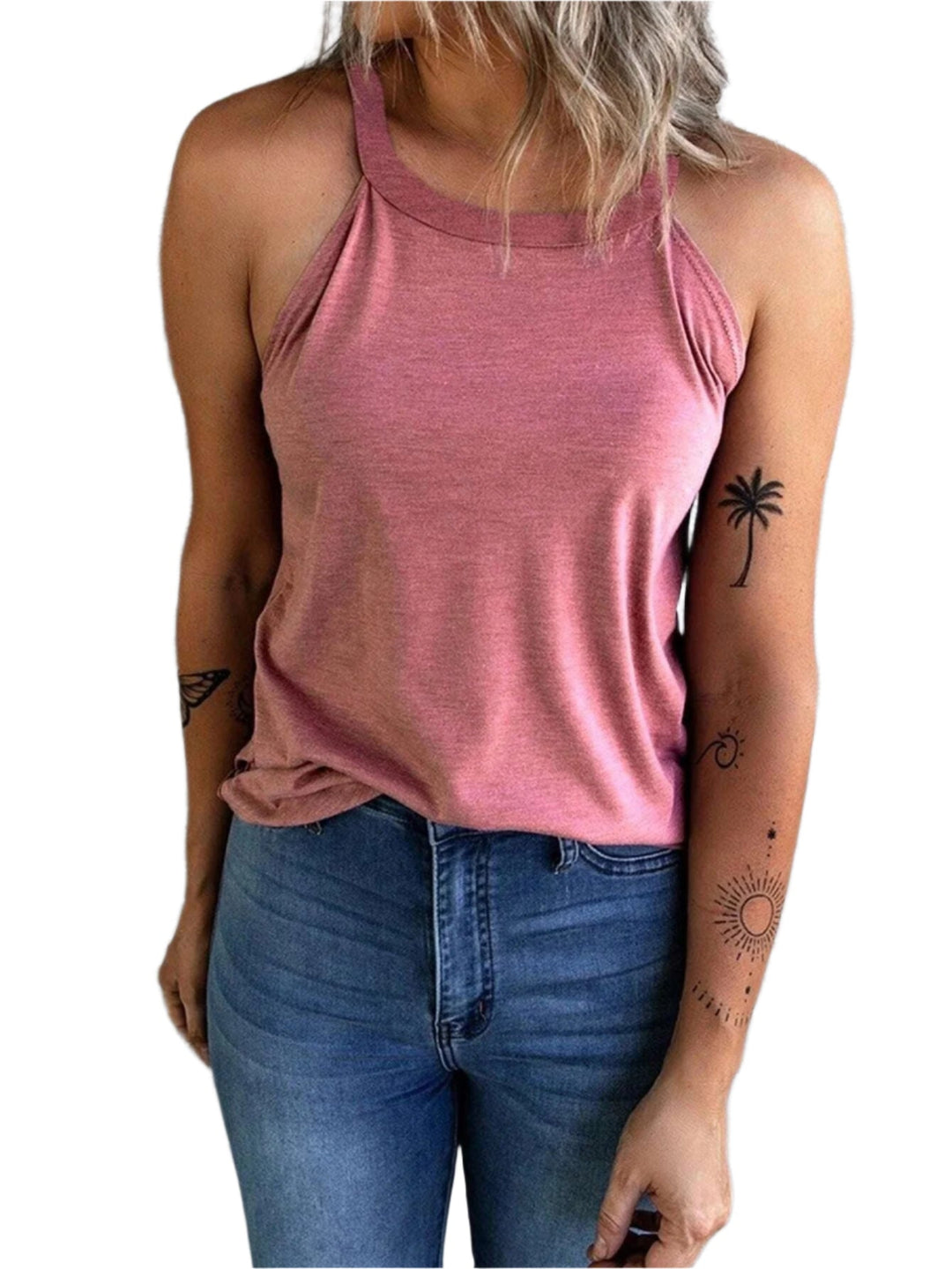 Dame letækket halterneck tanktop, slim fit, flere farver, åndbar og stilfuld, perfekt til sport og hverdagsbrug.