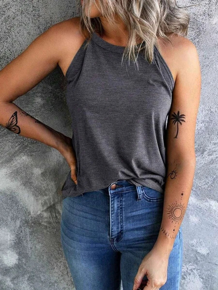 Dame letækket halterneck tanktop, slim fit, flere farver, åndbar og stilfuld, perfekt til sport og hverdagsbrug.