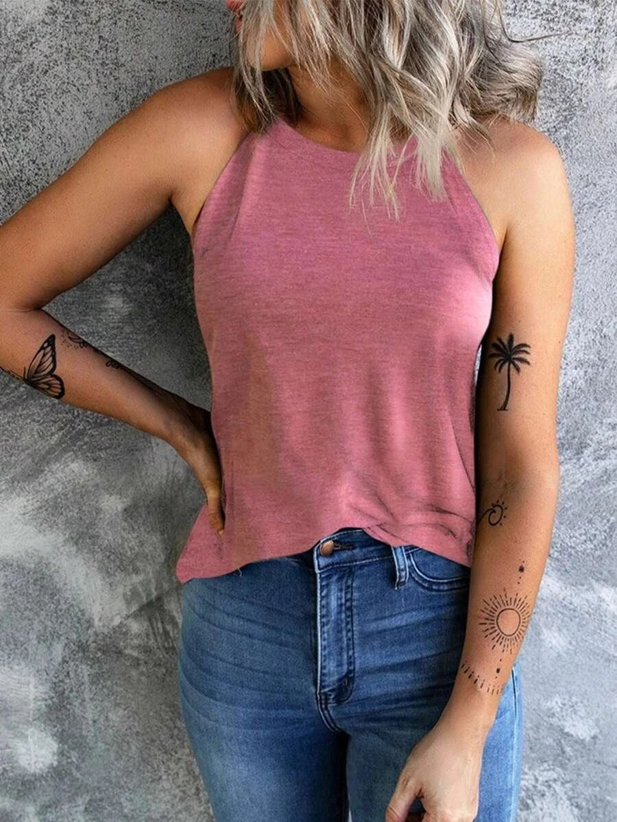 Dame letækket halterneck tanktop, slim fit, flere farver, åndbar og stilfuld, perfekt til sport og hverdagsbrug.