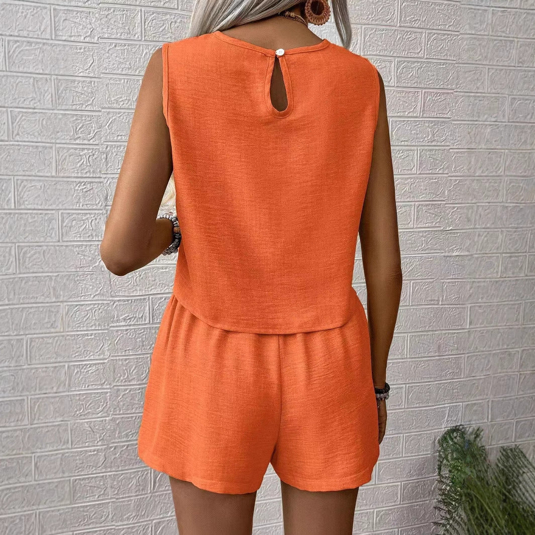 Dame lettvægt vævet cropped top og shorts sæt, åndbar og afslappet outfit til sommerdage, lys nuance.