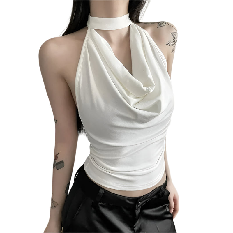 Dame let sort halterneck-top – minimalistisk design og afslappet pasform til sommer og lag-på-lag.