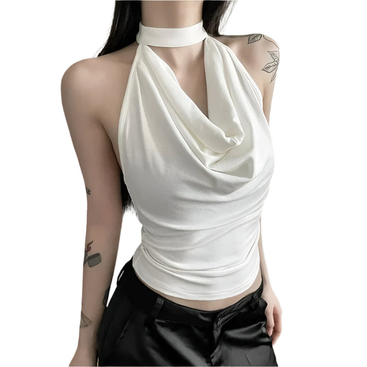 Dame let sort halterneck-top – minimalistisk design og afslappet pasform til sommer og lag-på-lag.
