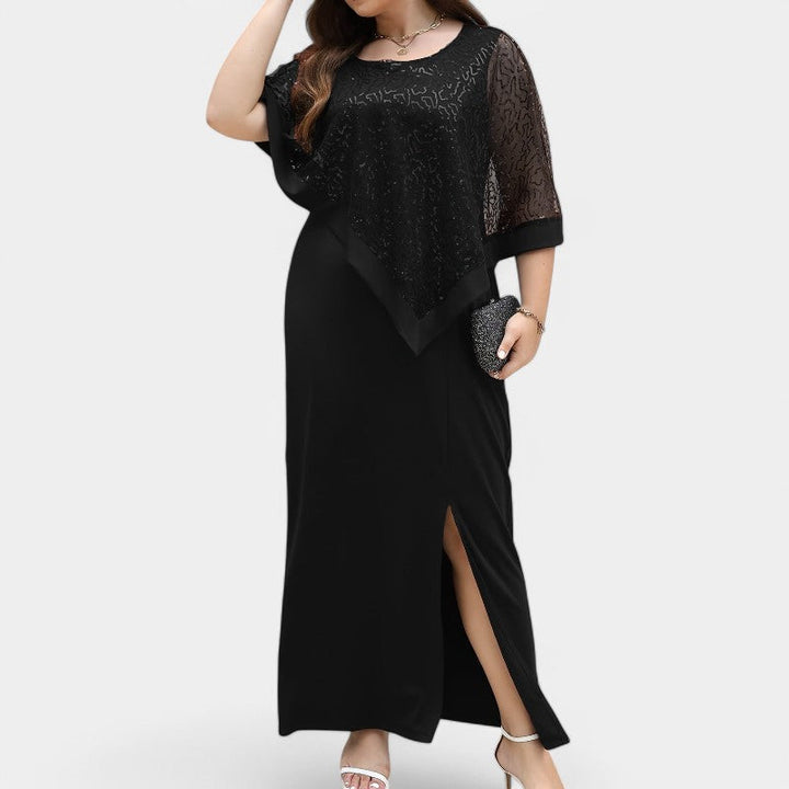 Dame lang kjole med glimmer og batwing-ærmer, grøn, 2XL