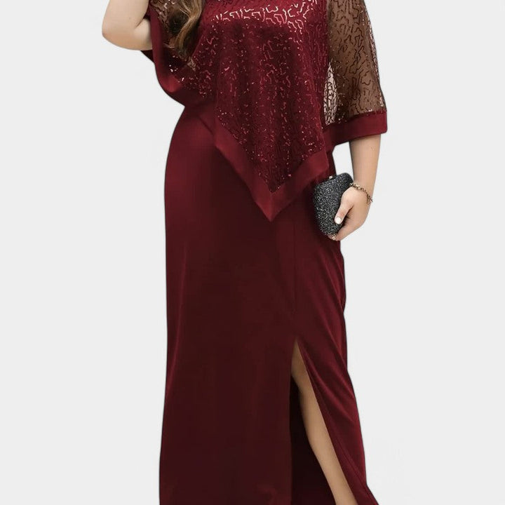 Dame lang kjole med glimmer og batwing-ærmer, grøn, XL