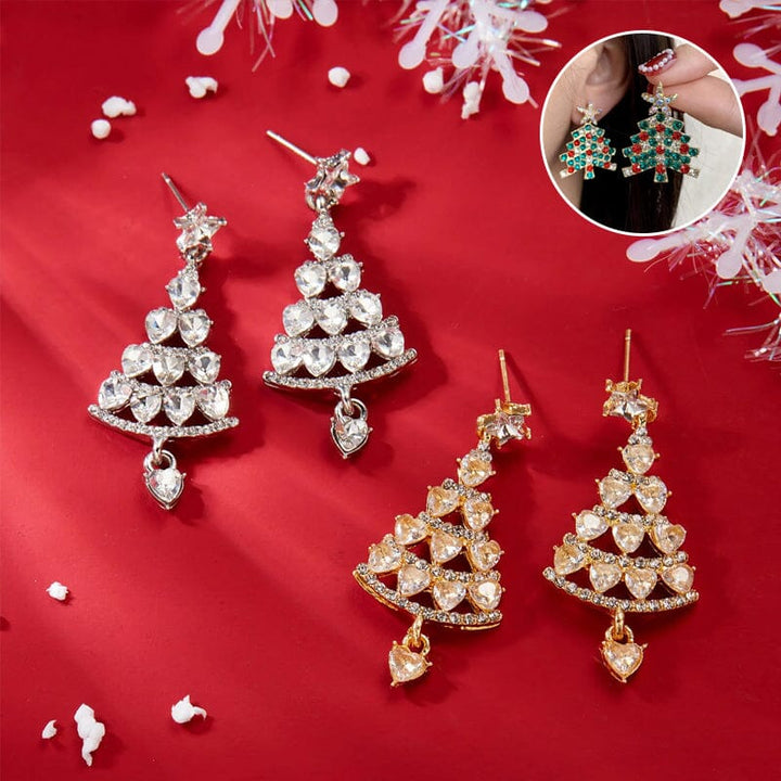 Dame glitter juletrss reringe, grn og guld tone, festligt tilbehr, vinterstil, skinnende design.