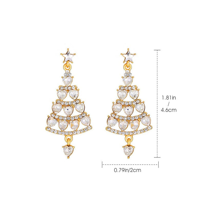 Dame glitter juletrss reringe, grn og guld tone, festligt tilbehr, vinterstil, skinnende design.
