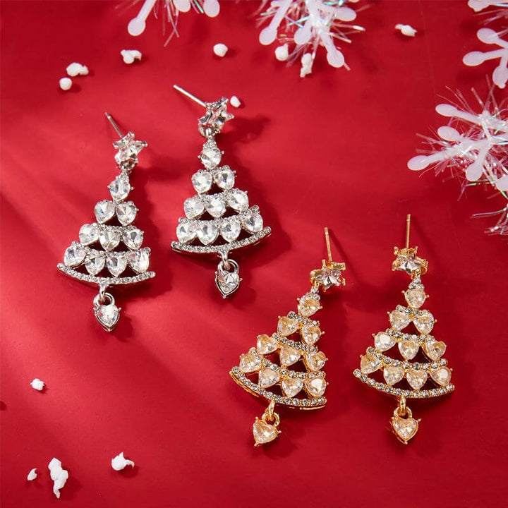 Dame glitter juletrss reringe, grn og guld tone, festligt tilbehr, vinterstil, skinnende design.