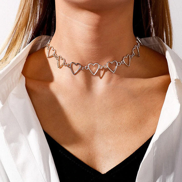 Dame koreansk hjertehalskæde, punk-inspireret hjertechoker, fås i sølv og guld.