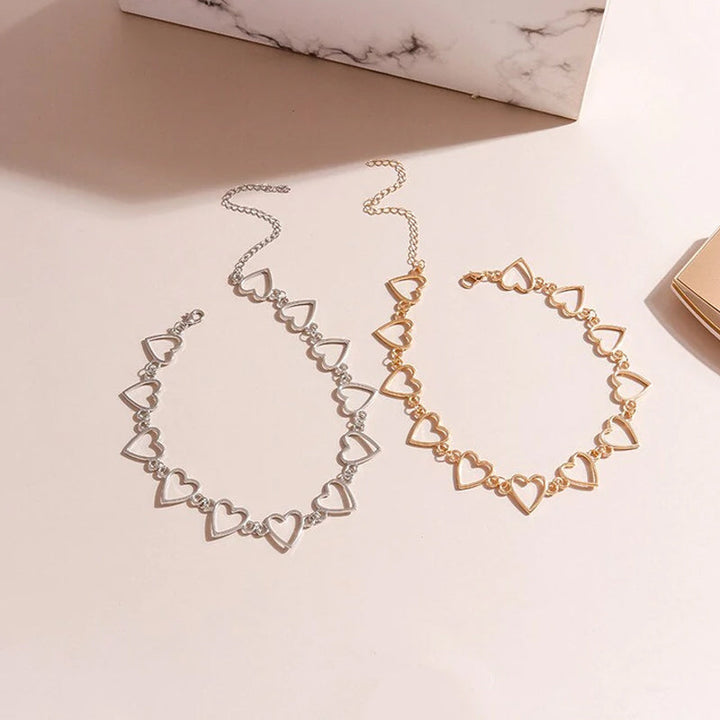 Dame koreansk hjertehalskæde, punk-inspireret hjertechoker, fås i sølv og guld.