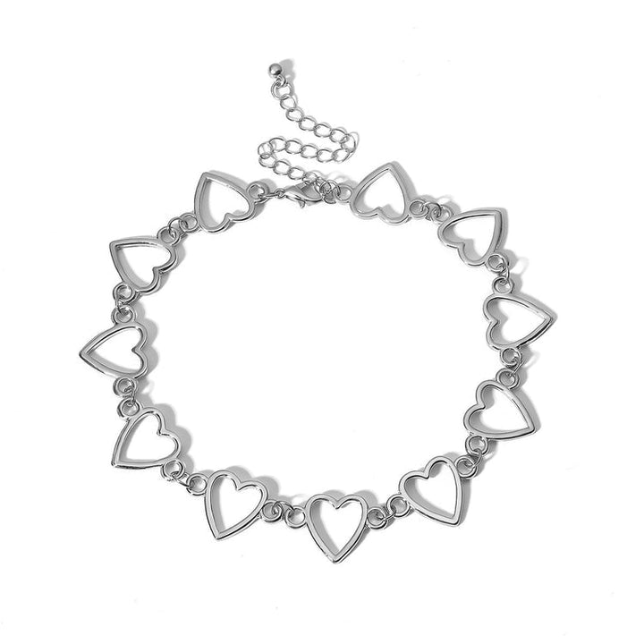 Dame koreansk hjertehalskæde, punk-inspireret hjertechoker, fås i sølv og guld.