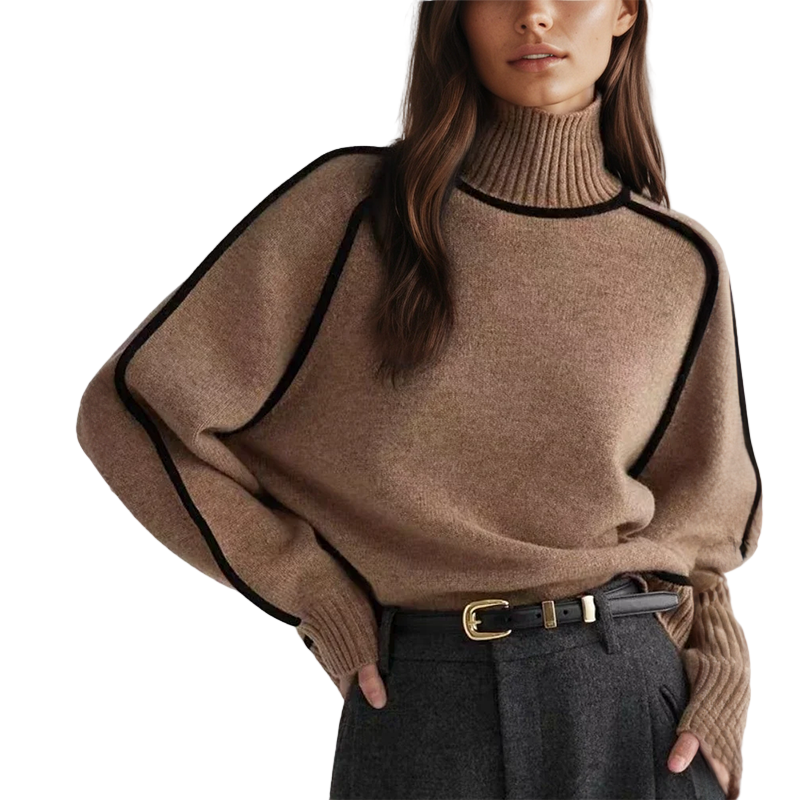 Dame sweater med koreansk stil, brun, grå, hvid, til efterår og vinter, blødt og stilfuldt design.