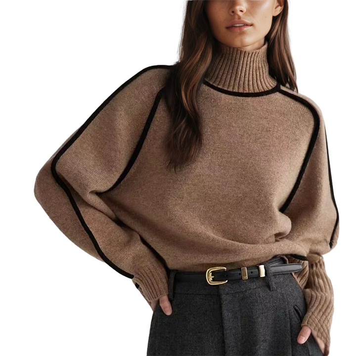 Dame sweater med koreansk stil, brun, grå, hvid, til efterår og vinter, blødt og stilfuldt design.