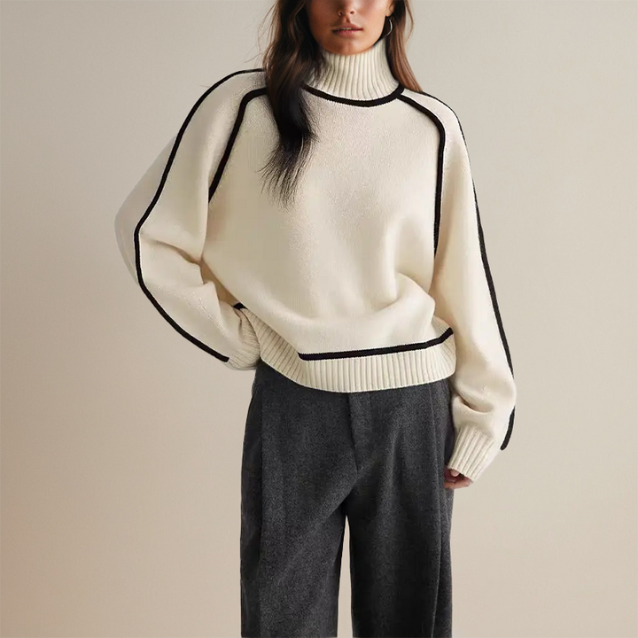 Dame sweater med koreansk stil, brun, grå, hvid, til efterår og vinter, blødt og stilfuldt design.