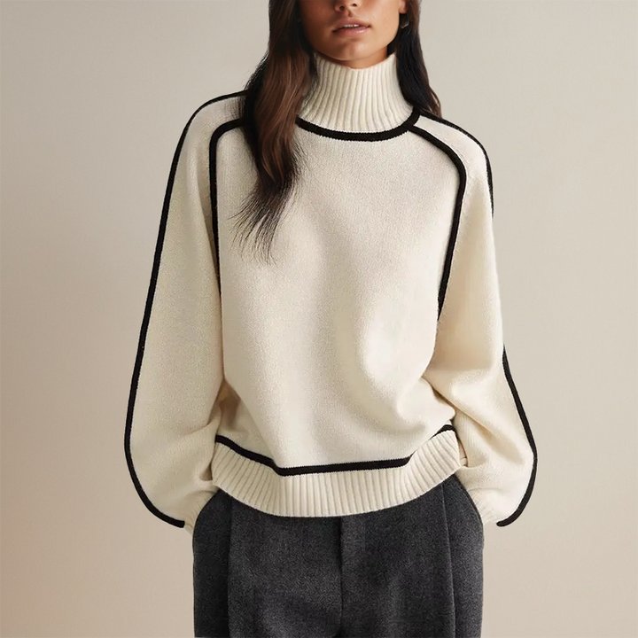 Dame sweater med koreansk stil, brun, grå, hvid, til efterår og vinter, blødt og stilfuldt design.