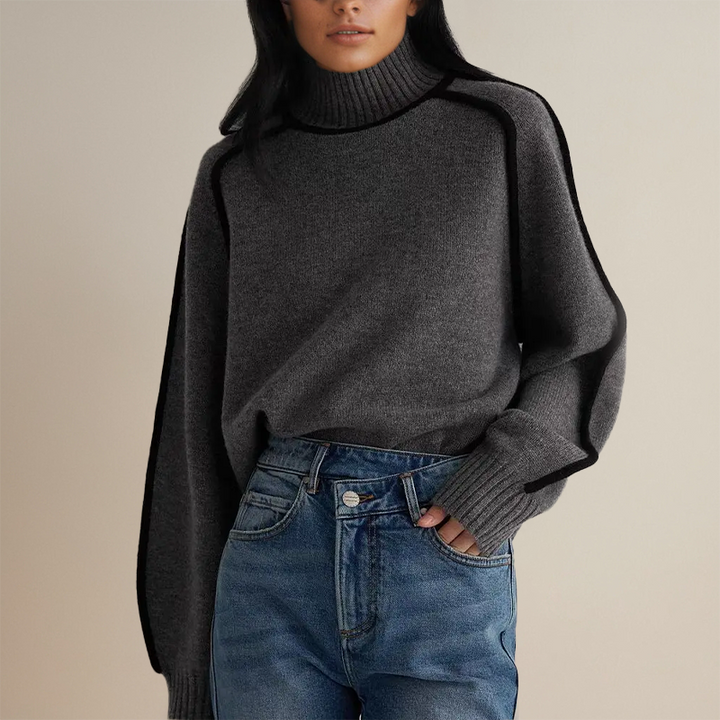 Dame sweater med koreansk stil, brun, grå, hvid, til efterår og vinter, blødt og stilfuldt design.