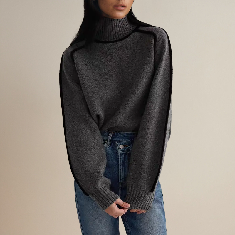 Dame sweater med koreansk stil, brun, grå, hvid, til efterår og vinter, blødt og stilfuldt design.