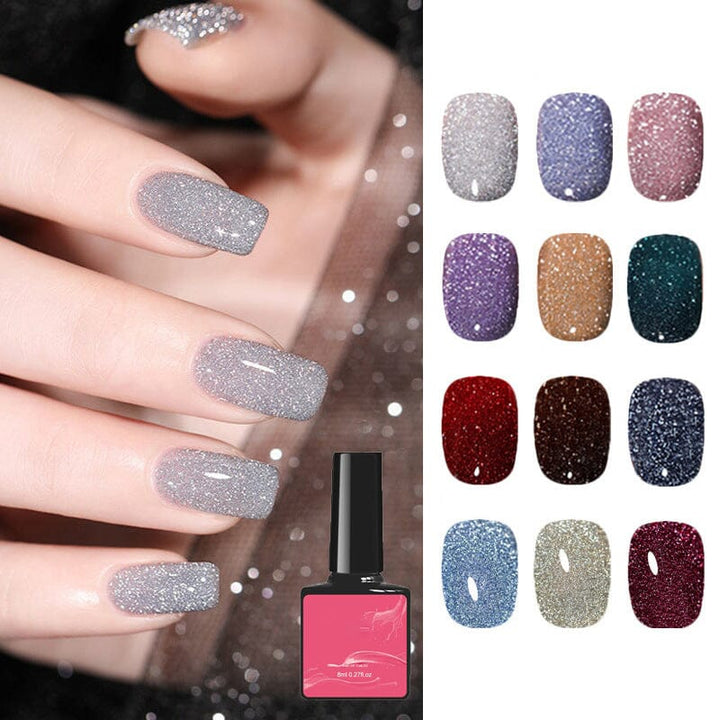 Dame høj-densitet glitter gel polish, skinnende pink nuance, 8 ml flaske, elegant gel neglelak til hjemmebrug.