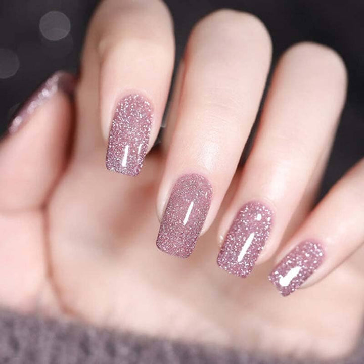 Dame høj-densitet glitter gel polish, skinnende pink nuance, 8 ml flaske, elegant gel neglelak til hjemmebrug.
