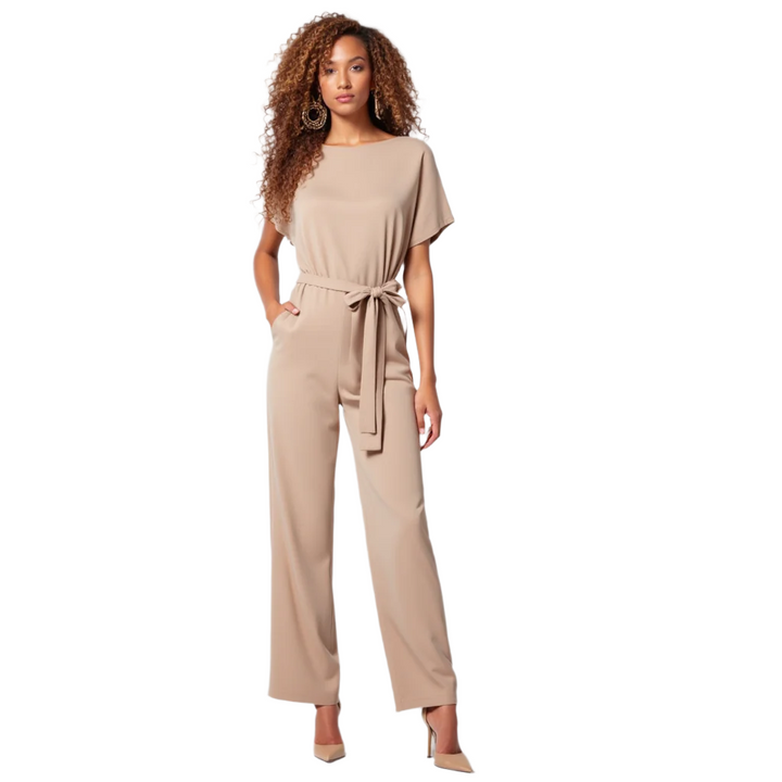 Dame jumpsuit med høj talje og vide ben, fitted overdel, stilfuldt snit.