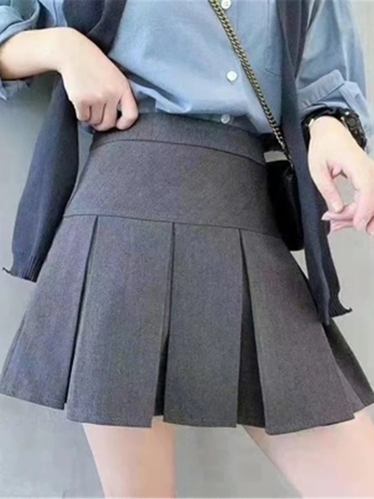 Dame mini lige nederdel med høj talje og wienerfald, blødt materiale, elegant og alsidig stil.