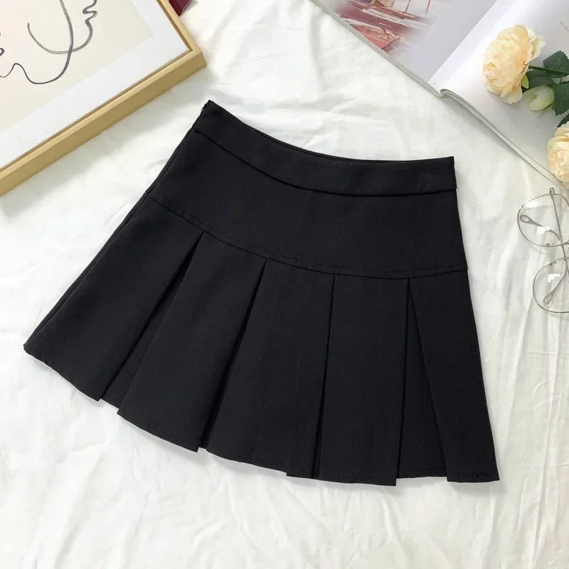 Dame mini lige nederdel med høj talje og wienerfald, blødt materiale, elegant og alsidig stil.