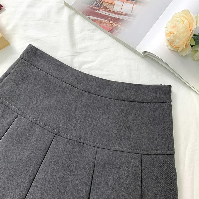 Dame mini lige nederdel med høj talje og wienerfald, blødt materiale, elegant og alsidig stil.