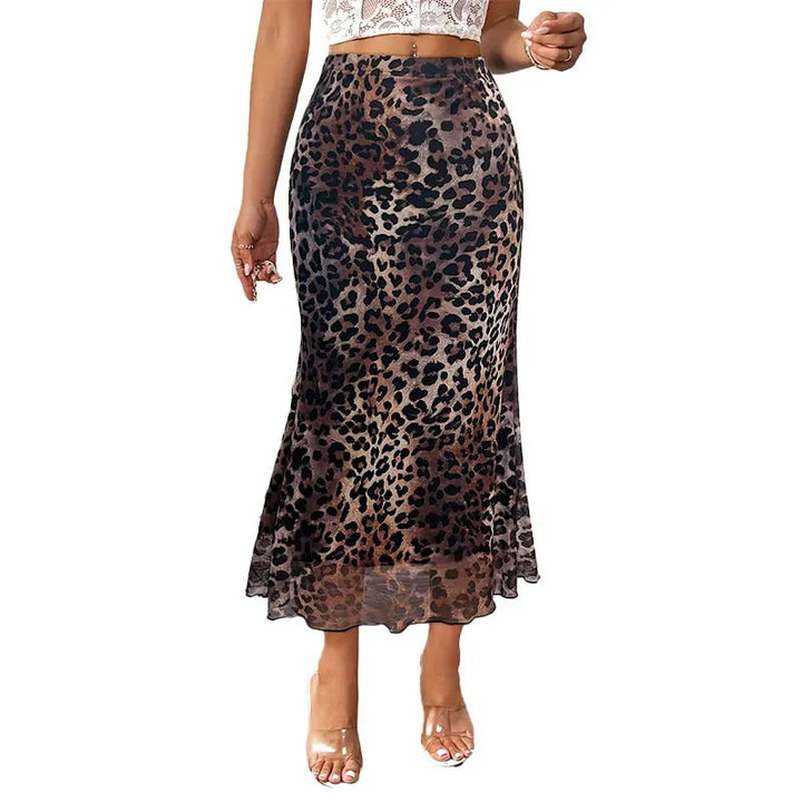 Dame Nederdel med Høj Talje og Leopardprint A-formet, flatterende pasform, dristigt mønster, elegant og stilfuld.