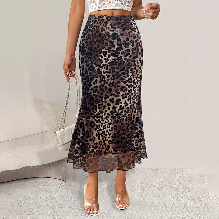 Dame Nederdel med Høj Talje og Leopardprint A-formet, flatterende pasform, dristigt mønster, elegant og stilfuld.