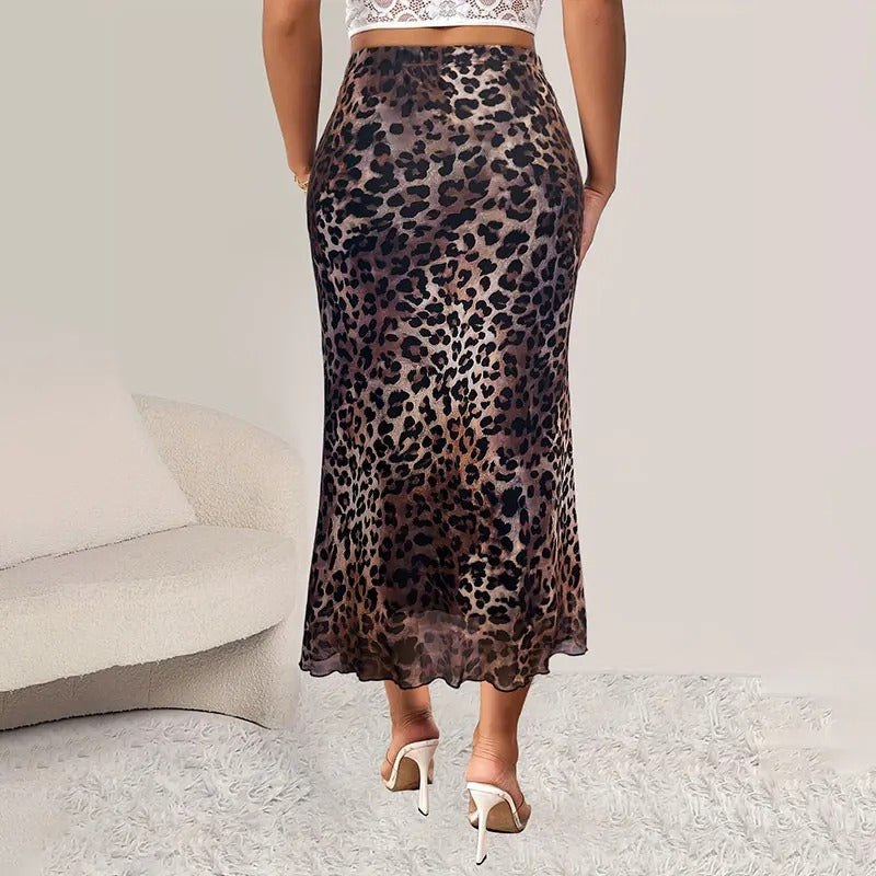 Dame Nederdel med Høj Talje og Leopardprint A-formet, flatterende pasform, dristigt mønster, elegant og stilfuld.
