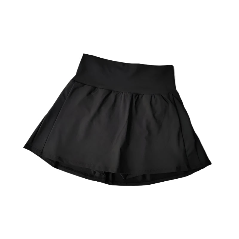 Damehøjtaljede sportsnederdel med shorts, stilfuld og åndbar, perfekt til tennis og yoga.
