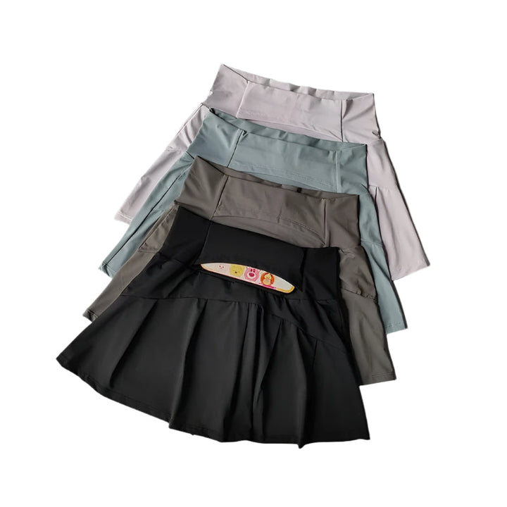 Damehøjtaljede sportsnederdel med shorts, stilfuld og åndbar, perfekt til tennis og yoga.