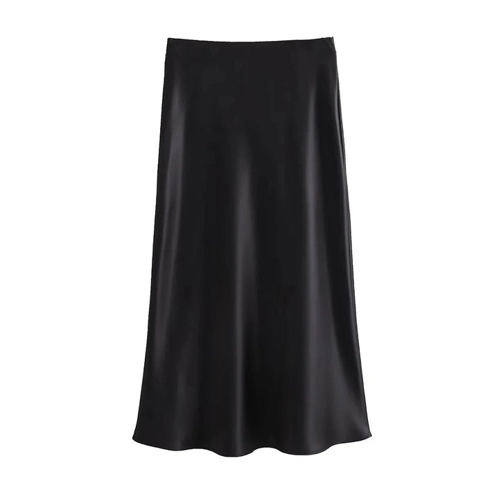 Dame højtaljet flydende satin midi nederdel, flatterende silhuet, elegant og komfortabel til afslappet stil.