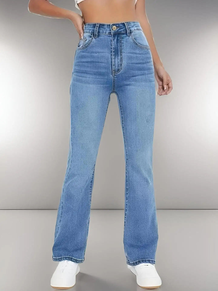 Damebukser med høj talje og stretch, slanke og smalle, blødt vasket denim, behagelige og stilfulde til hverdagsbrug og fester.