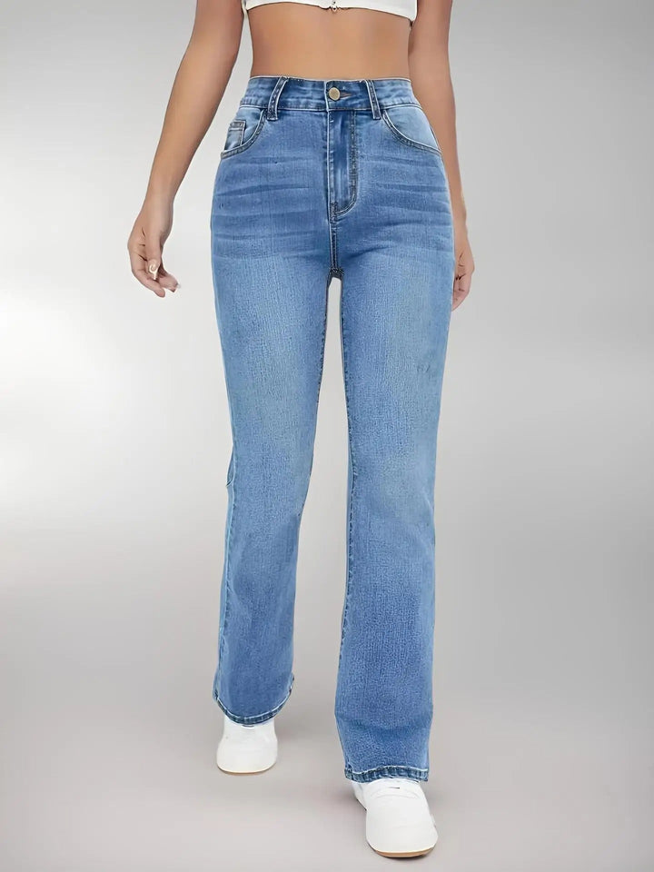 Damebukser med høj talje og stretch, slanke og smalle, blødt vasket denim, behagelige og stilfulde til hverdagsbrug og fester.
