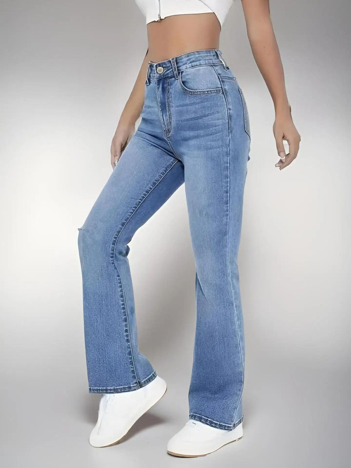 Damebukser med høj talje og stretch, slanke og smalle, blødt vasket denim, behagelige og stilfulde til hverdagsbrug og fester.
