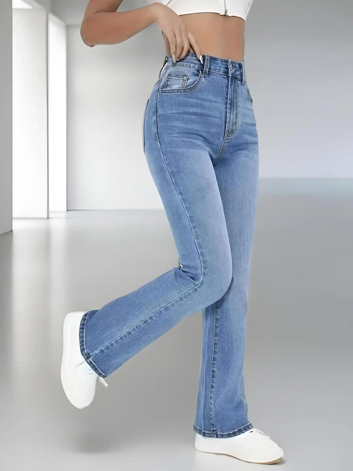 Damebukser med høj talje og stretch, slanke og smalle, blødt vasket denim, behagelige og stilfulde til hverdagsbrug og fester.