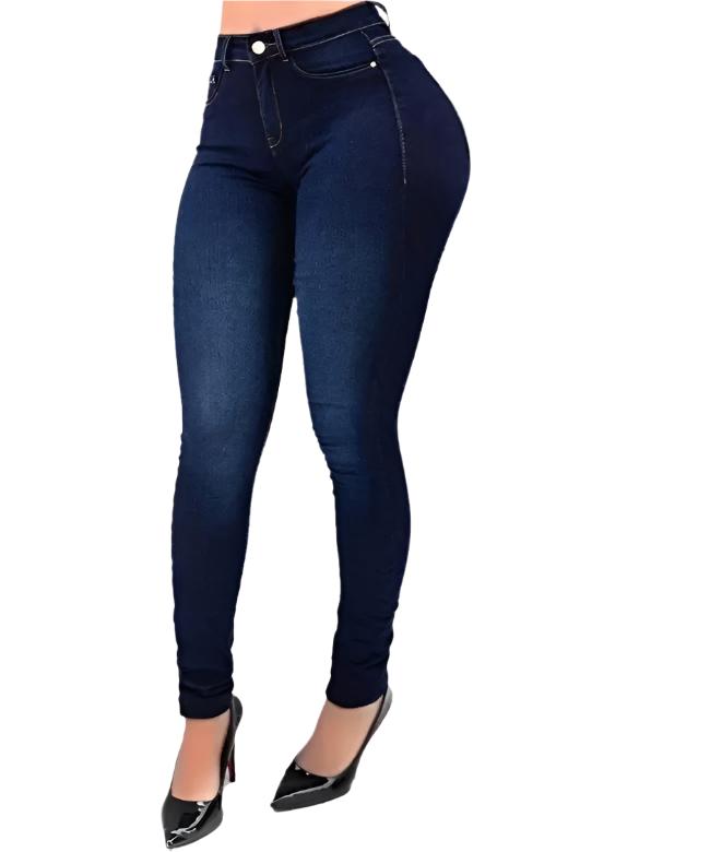Dame højtaljede stretch jeans, lyseblå, formende pasform, behagelig og alsidig stil